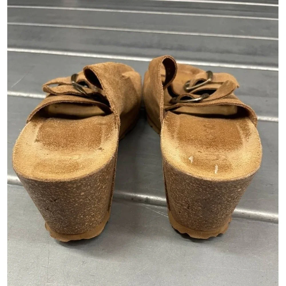 Yokono Wedge‎ Sandals Womens 9 Brown Suede Leather Cork Heel